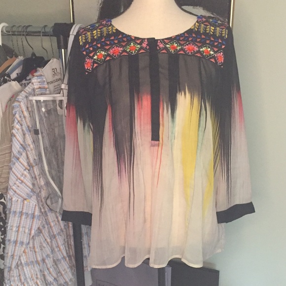 Anthro Maeve Embroidered Sheer Blouse, 14 - Picture 2 of 11